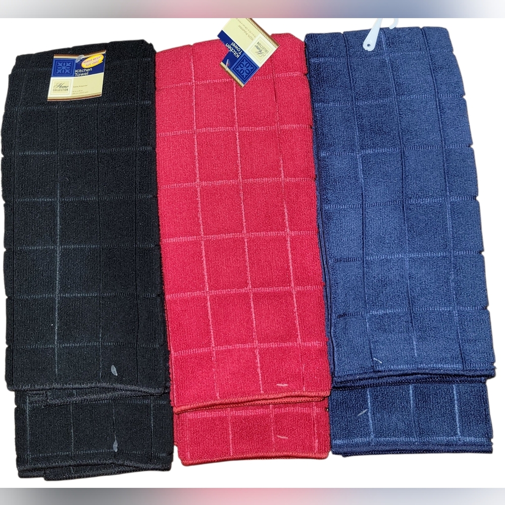6 Piece Home Collection Kitchen Hand Towels (Black/Red/Navy)